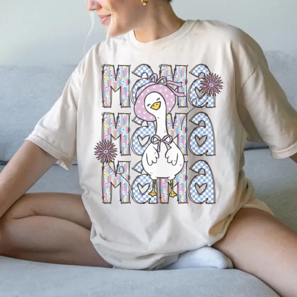 Brushstroke Mama Goose Shirt, Trendy Floral Mama Goose T-Shirt, Retro Checkered Mama Tee T-Shirt ? The Best Mother 's Day Gift