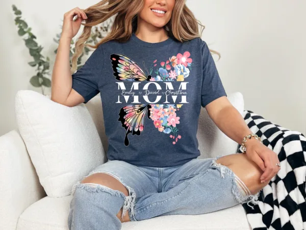 Personalized Butterfly Mom Shirt, Floral Mama Tee, Mothers Day T-shirt, Mama Shirt