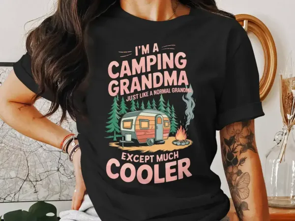 Camping-Grandma-T-Shirt-2.webp Camping Grandma T-Shirt, Cool Grandma Shirt, Outdoor Lover Gift, Funny Camping Tee, Family Camping Apparel, Unique Grandma Gift