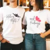 Couple Matching T-Shirt With Catching Flights and Feelings Print Design, The Best Family Matching Gift