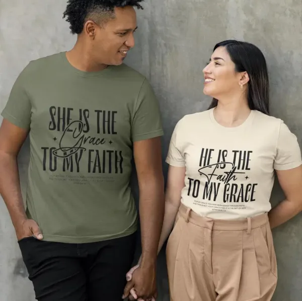 Christian-Couple-T-shirt-4.webp Christian Couple T-shirt, Matching T-shirts for Him & Her, Cozy Couples Apparel, Gift for Christian Partners, Gospel Shirt