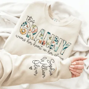Christmas-Gift-for-Granny-Custom-Sweatshirt-for-Granny-I-Wear-My-Heart-On-My-Sleeve-Grandma-Sweatshirt-with-Grandkids-Names-on-Sleeve-1.png Custom Granny Sweatshirt, Grandma Heart Shirt, Grandkids Name Shirt, Gift For Nana, Grammy Personalized Shirt