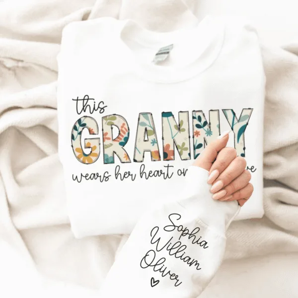 Custom Granny Sweatshirt, Grandma Heart Shirt, Grandkids Name Shirt, Gift For Nana, Grammy Personalized Shirt