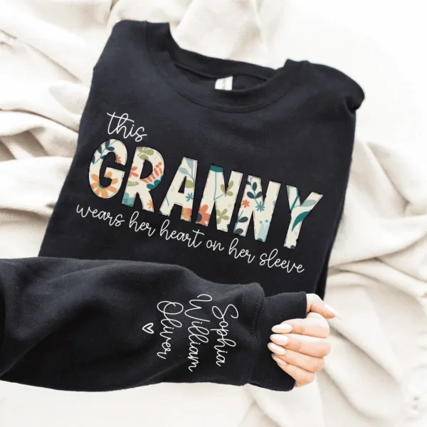 Custom Granny Sweatshirt, Grandma Heart Shirt, Grandkids Name Shirt, Gift For Nana, Grammy Personalized Shirt
