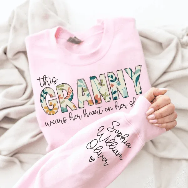 Custom Granny Sweatshirt, Grandma Heart Shirt, Grandkids Name Shirt, Gift For Nana, Grammy Personalized Shirt