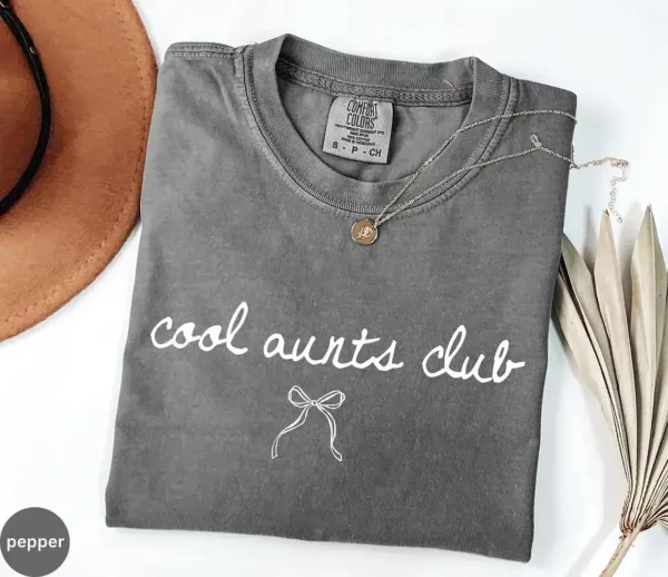 Cool-Aunts-Club-Shirt-10.webp Cool Aunt Club T-Shirt With Bow, Cute Auntie Shirts, Gift for Aunt, Pregnancy Reveal to Aunt Cool Aunt Club