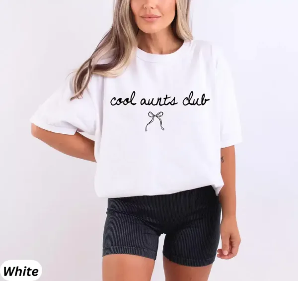 Cool-Aunts-Club-Shirt-11.webp Cool Aunt Club T-Shirt With Bow, Cute Auntie Shirts, Gift for Aunt, Pregnancy Reveal to Aunt Cool Aunt Club