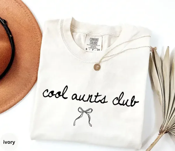 Cool-Aunts-Club-Shirt-9.webp Cool Aunt Club T-Shirt With Bow, Cute Auntie Shirts, Gift for Aunt, Pregnancy Reveal to Aunt Cool Aunt Club