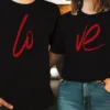 Couples-Casual-Crew-Neck-1.webp Couple Matching T-Shirt With Love Print Design For Summer, Father's Day T-Shirt, The Best Family Matching Gift