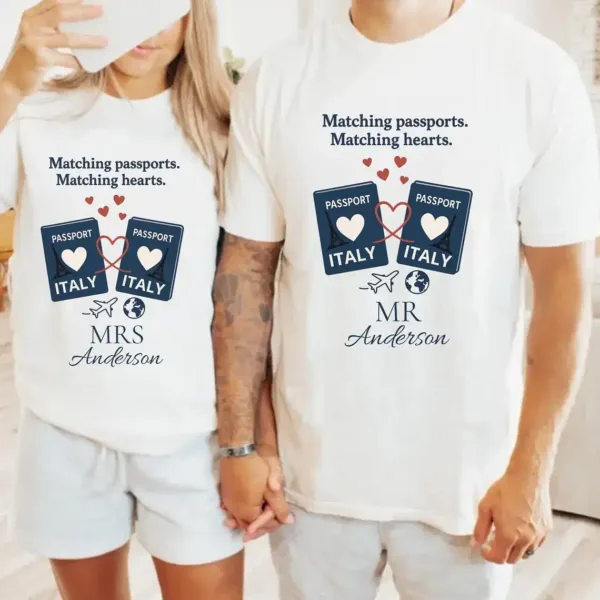 Couples-Honeymoon-Tee-Just-Married-1.webp Couples Honeymoon Tee, Just Married T-shirt, Hubby Wifey Shirt, His and Hers Shirts, Unisex T-shirt