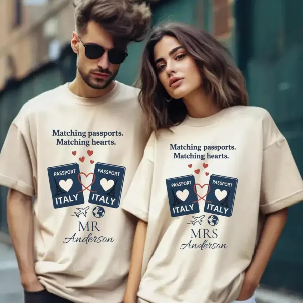 Couples-Honeymoon-Tee-Just-Married-3.webp Couples Honeymoon Tee, Just Married T-shirt, Hubby Wifey Shirt, His and Hers Shirts, Unisex T-shirt