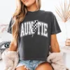 Cropped-Checkered-Auntie-Shirt-1.webp Auntie T-Shirt With Flash, Cute Auntie Shirts, Gift for Aunt, Pregnancy Reveal to Aunt Cool Aunt Club