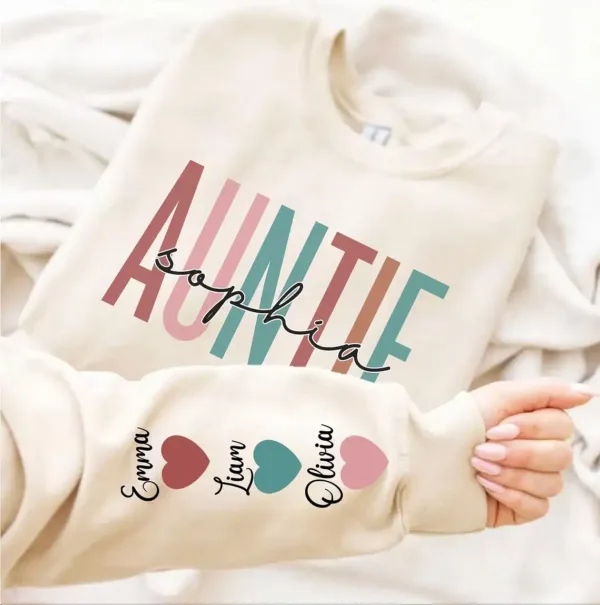 Custom-Auntie-Sweatshirt-6.webp Custom Auntie Sweatshirt, Personalized Aunt Shirt With Niece and Nephew Names, Blessed Aunty , Customized Gift For New Aunt, Moms Day