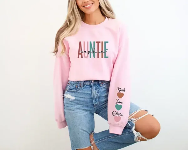 Custom-Auntie-Sweatshirt-7.webp Custom Auntie Sweatshirt, Personalized Aunt Shirt With Niece and Nephew Names, Blessed Aunty , Customized Gift For New Aunt, Moms Day