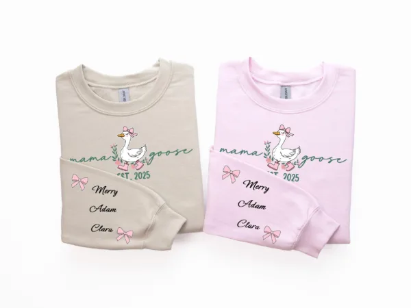 Custom Mama Goose Sweat, Personalized Est Goose Mama and Name Kids on Sleeve, Mother's Day, Birthday Gift for Mama