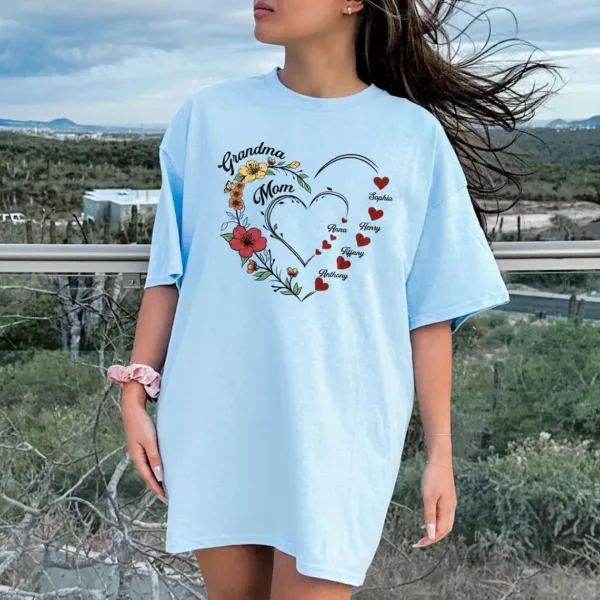 Custom Grandma and Mom, Personalized Mom Heart Shirt, Shirt with Kids Names, The Best Mothers Day Gift