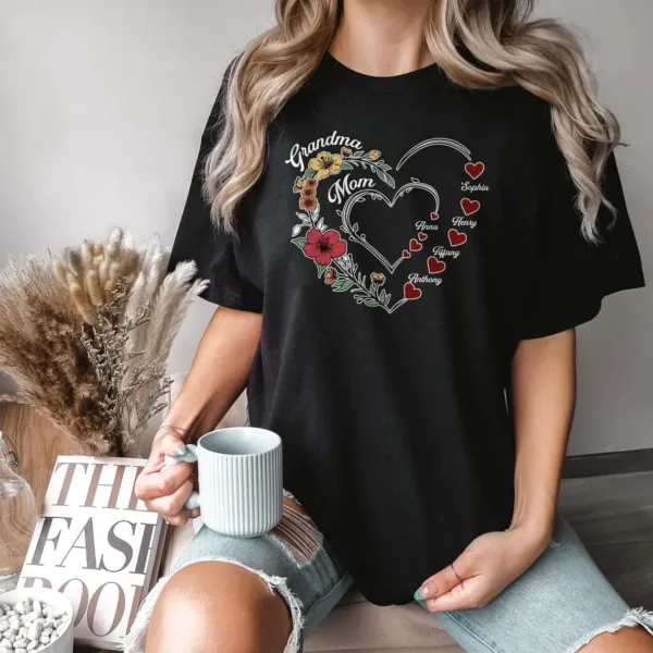 Custom Grandma and Mom, Personalized Mom Heart Shirt, Shirt with Kids Names, The Best Mothers Day Gift