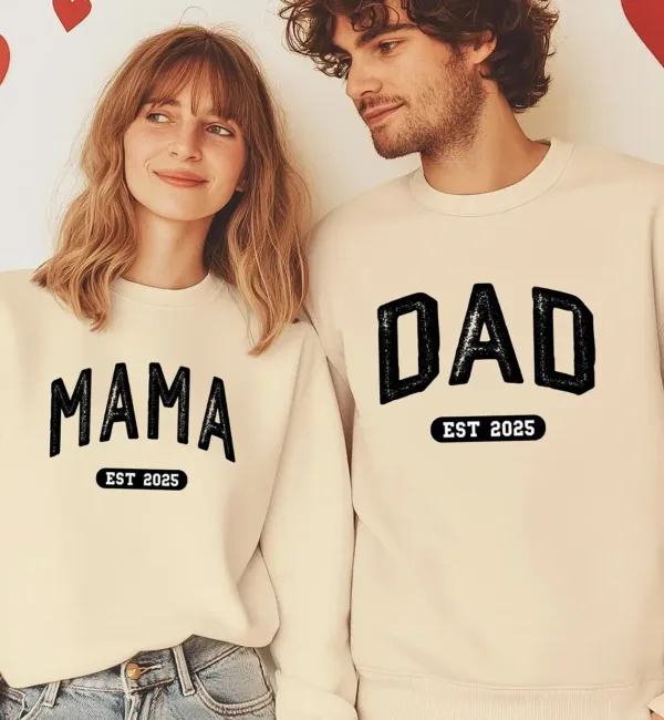 Custom-Mom-And-Dad-Shirt-1.webp Mom And Dad Shirts, Matching Dad And Mom, New Dad Shirt, Mom Est 2025, New Mom And Dad Gift, The Best Family Holiday Gift