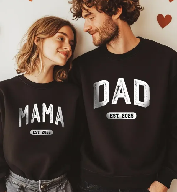 Custom-Mom-And-Dad-Shirt-2.webp Mom And Dad Shirts, Matching Dad And Mom, New Dad Shirt, Mom Est 2025, New Mom And Dad Gift, The Best Family Holiday Gift