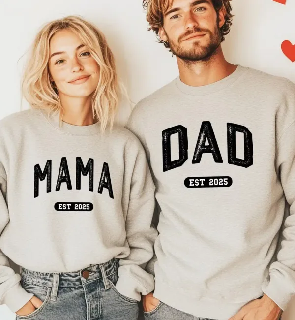 Custom-Mom-And-Dad-Shirt-3.webp Mom And Dad Shirts, Matching Dad And Mom, New Dad Shirt, Mom Est 2025, New Mom And Dad Gift, The Best Family Holiday Gift