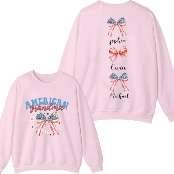 Custom-Mom-Sweatshirt-American-Mama-Hoodie-Coquette-Ribbon-Tee-USA-Flag-Bow-Hoodie-Kids-Names-Tee-July-4th-2-Sided-Tee-Mothers-Day-Tee-3-1.jpg Custom Mom Sweatshirt, American Mama, Coquette Ribbon Shirt, USA Flag Bow, Kids Names Crewneck - The Best Mother's Day Gift