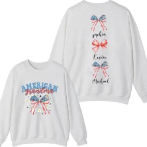Custom-Mom-Sweatshirt-American-Mama-Hoodie-Coquette-Ribbon-Tee-USA-Flag-Bow-Hoodie-Kids-Names-Tee-July-4th-2-Sided-Tee-Mothers-Day-Tee-4-1.jpg Custom Mom Sweatshirt, American Mama, Coquette Ribbon Shirt, USA Flag Bow, Kids Names Crewneck - The Best Mother's Day Gift