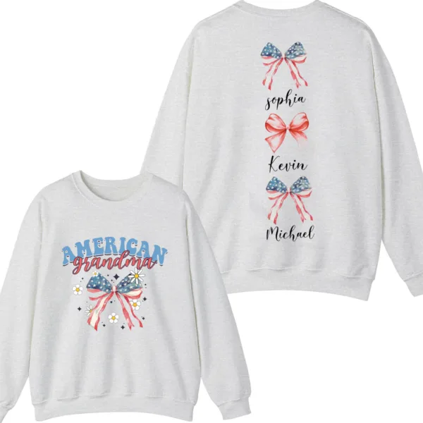 Custom-Mom-Sweatshirt-American-Mama-Hoodie-Coquette-Ribbon-Tee-USA-Flag-Bow-Hoodie-Kids-Names-Tee-July-4th-2-Sided-Tee-Mothers-Day-Tee-4-1.jpg Custom Mom Sweatshirt, American Mama, Coquette Ribbon Shirt, USA Flag Bow, Kids Names Crewneck - The Best Mother's Day Gift