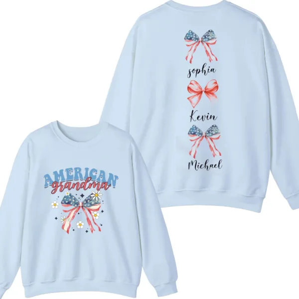 Custom-Mom-Sweatshirt-American-Mama-Hoodie-Coquette-Ribbon-Tee-USA-Flag-Bow-Hoodie-Kids-Names-Tee-July-4th-2-Sided-Tee-Mothers-Day-Tee-5-1.jpg Custom Mom Sweatshirt, American Mama, Coquette Ribbon Shirt, USA Flag Bow, Kids Names Crewneck - The Best Mother's Day Gift