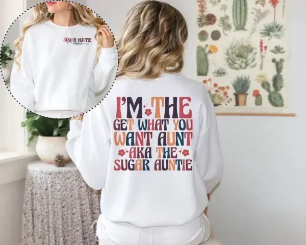 Custom-Sugar-Auntie-Shirt-1.webp Custom Sugar Auntie Shirt - Cool Aunt Shirt - Funny Aunt Shirt - Auntie Birthday Gift - New Auntie Sweater - Aunt Birthday Sweatshirt