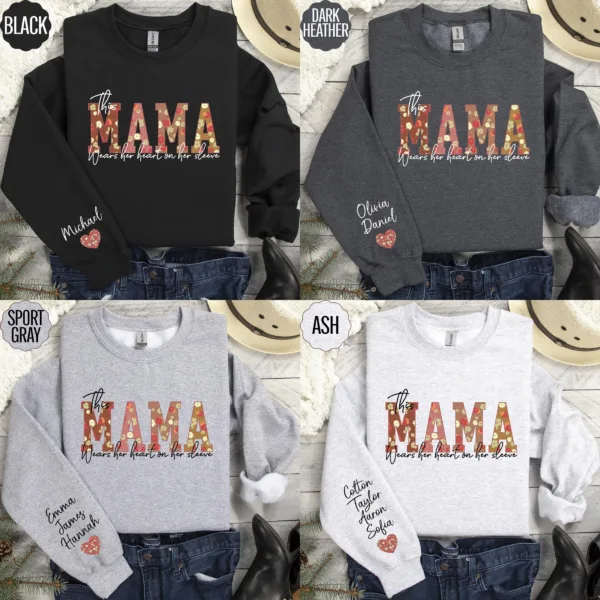 Mother's Day Gift, Custom Heart on Sleeve Shirt with Children's Names