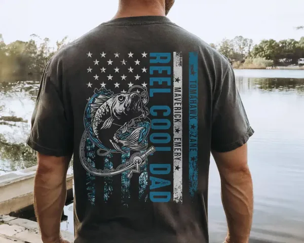 Dad-Fishing-Shirt-2.webp Dad Fishing, Fathers Day T-Shirt, Dad Gift for Fisher, Reel Cool Dad Shirt with Kids Name, Dad to Be Shirt, Dad Birthday Gift, New Daddy
