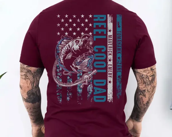 Dad-Fishing-Shirt-4.webp Dad Fishing, Fathers Day T-Shirt, Dad Gift for Fisher, Reel Cool Dad Shirt with Kids Name, Dad to Be Shirt, Dad Birthday Gift, New Daddy