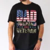 Dad Husband And Veteran T-Shirt, Veteran Dad Tee, Dad 4th Of July Shirt, Vintage American Flag, Fathers Day Shirt, Best Dad