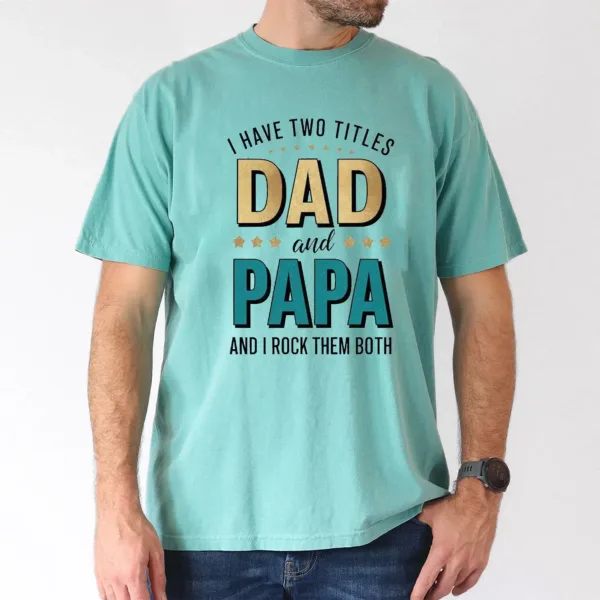 Dad & Papa Bold Letter Print with Stars T-Shirt, The Best Father's Day Gift