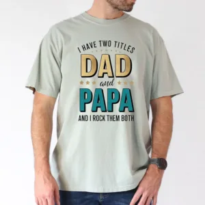 Dad & Papa Bold Letter Print with Stars T-Shirt, The Best Father's Day Gift