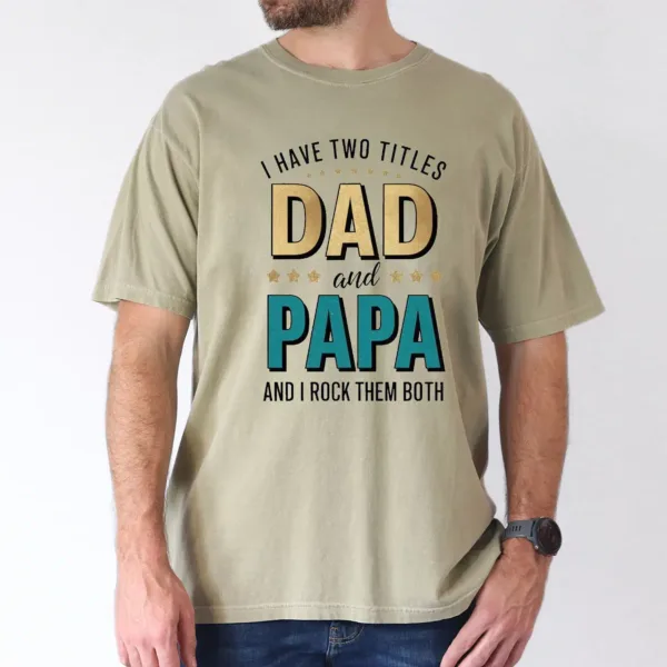 Dad & Papa Bold Letter Print with Stars T-Shirt, The Best Father's Day Gift