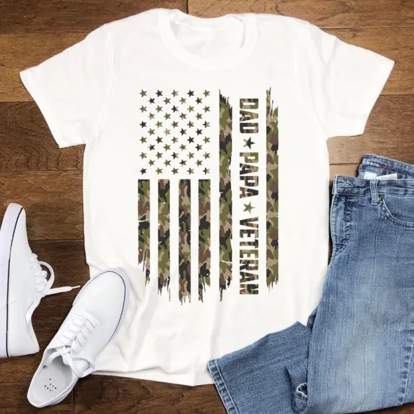 Dad Papa Veteran T-Shirt, Patriotic Military Dad T-Shirt, Veteran Grandpa Gift, Father's Day Tee for Him, US Flag Army Dad Tee, Hero Gift