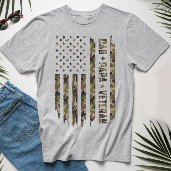 Dad Papa Veteran T-Shirt, Patriotic Military Dad T-Shirt, Veteran Grandpa Gift, Father's Day Tee for Him, US Flag Army Dad Tee, Hero Gift