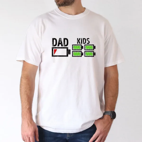 Dad-of-Four-Low-Battery-Funny-Father-of-4-Boys-Girls-Dad-T-Shirt-100-Cotton-Father-T-shirts-for-Men-Women-180g-round-neck-black-size-S-XXXL-1.webp Dad of Four Low Battery Funny Father of 4 Boys Girls Dad T-Shirt, The Best Father's Day Gift