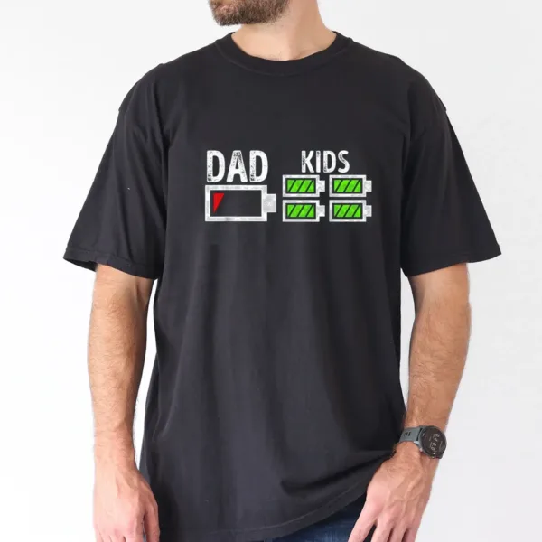 Dad-of-Four-Low-Battery-Funny-Father-of-4-Boys-Girls-Dad-T-Shirt-100-Cotton-Father-T-shirts-for-Men-Women-180g-round-neck-black-size-S-XXXL-2.webp Dad of Four Low Battery Funny Father of 4 Boys Girls Dad T-Shirt, The Best Father's Day Gift