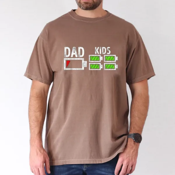 Dad-of-Four-Low-Battery-Funny-Father-of-4-Boys-Girls-Dad-T-Shirt-100-Cotton-Father-T-shirts-for-Men-Women-180g-round-neck-black-size-S-XXXL-3.webp Dad of Four Low Battery Funny Father of 4 Boys Girls Dad T-Shirt, The Best Father's Day Gift