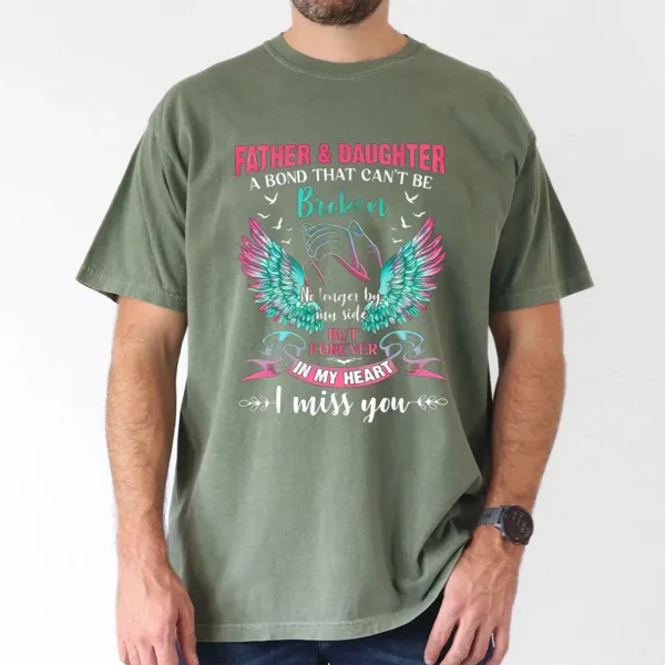 Father & Daughter Forever Bond Graphic T-Shirt with Colorful Wing Design, The Best Father's Day Gift