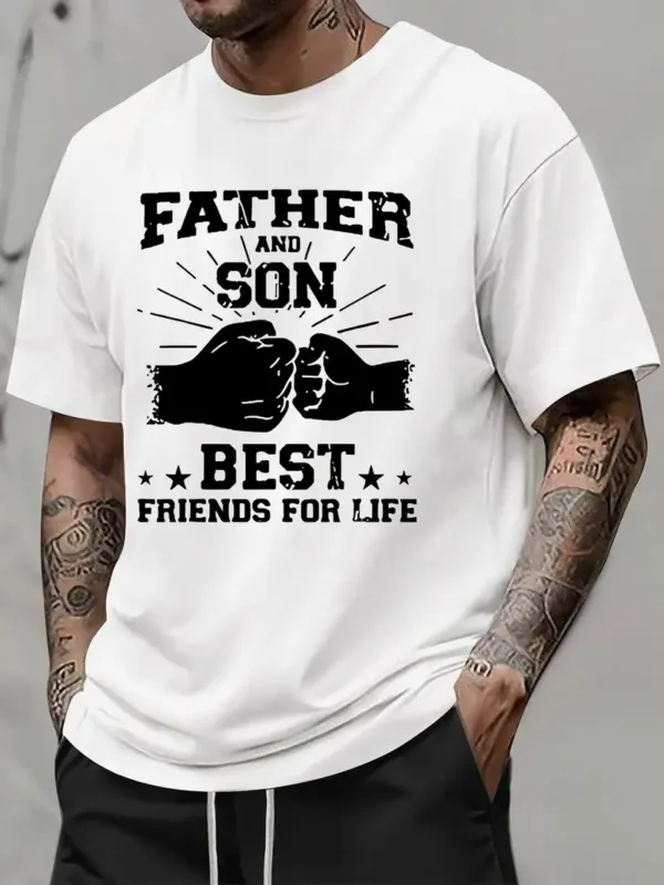 Father-Son Friendship Word Print American Trendy Brand Design Graffiti Letter Print T-Shirt