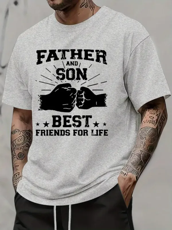 Father-Son Friendship Word Print American Trendy Brand Design Graffiti Letter Print T-Shirt