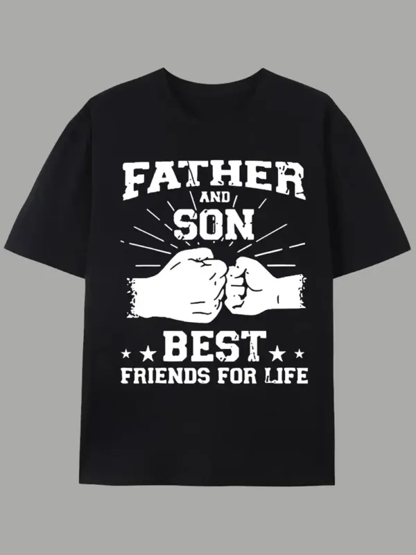 Father-Son Friendship Word Print American Trendy Brand Design Graffiti Letter Print T-Shirt