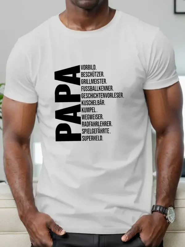 Father's Day Men's Casual Short Sleeve T-Shirt - Papa German Print, Royal Blue, Round Neck, Summer Top, Machine Washable, Fathers Day Tshirt