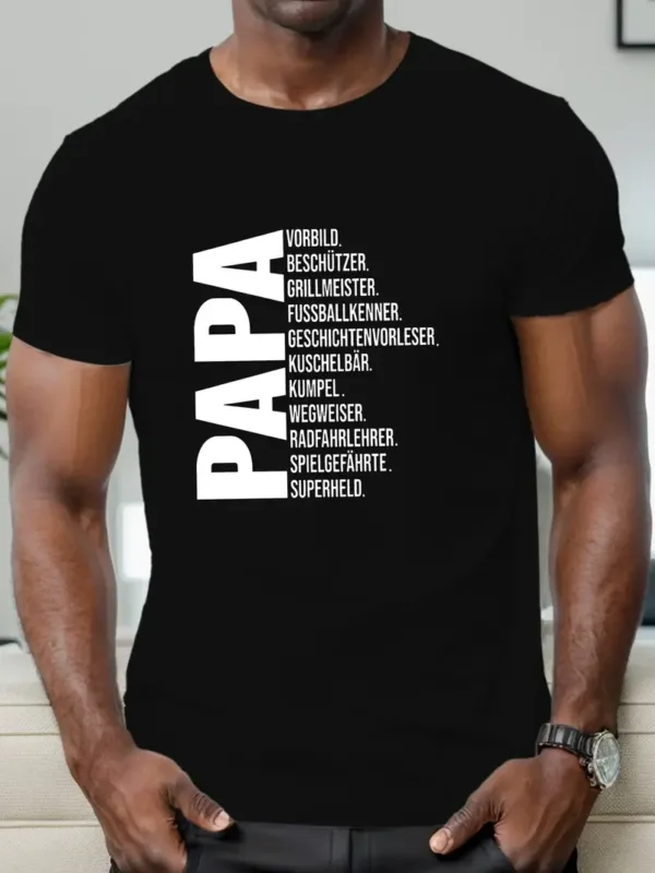 Father's Day Men's Casual Short Sleeve T-Shirt - Papa German Print, Royal Blue, Round Neck, Summer Top, Machine Washable, Fathers Day Tshirt