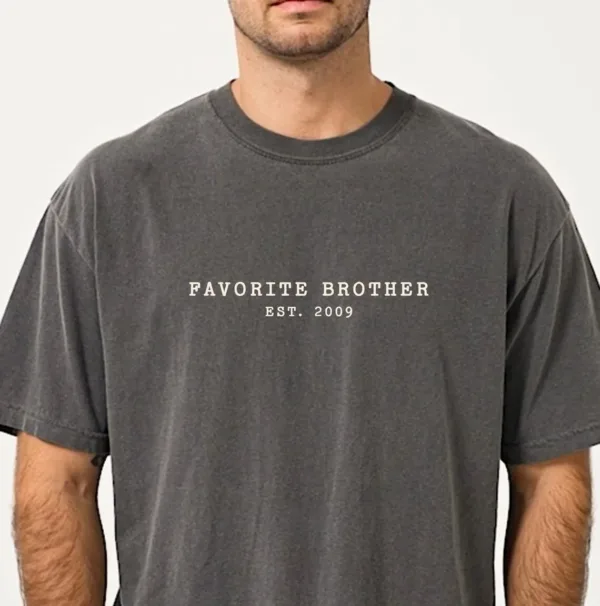 Favorite-Brother-Shirt-with-Est-Year-.webp Favorite Brother T-Shirt, Custom EST, Cool Brothers Club Shirt, Brother Birthday Gift, Best Brother Shirt, Shirt for Brother