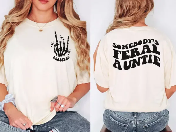 Feral-Aunt-Shirt-1.webp Feral Aunt T-Shirt, Trendy Women's Shirts, Moss tshirt, With Sayings, Gift For New Aunt Reveal