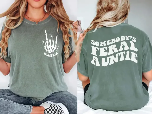 Feral-Aunt-Shirt-2.webp Feral Aunt T-Shirt, Trendy Women's Shirts, Moss tshirt, With Sayings, Gift For New Aunt Reveal